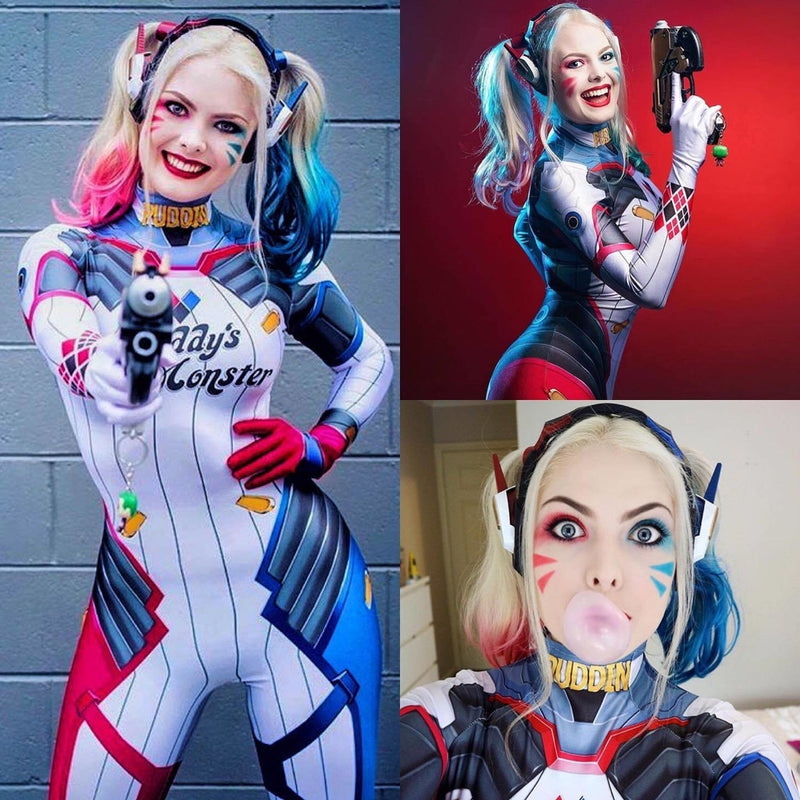 Fantasia Feminina Arlequina Esquadrão Suicida Adulto Cosplay Traje Lux