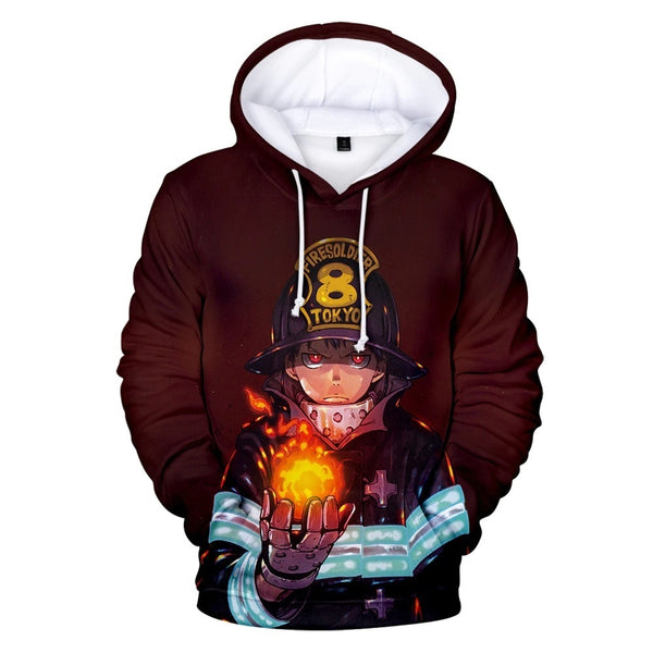 Blusa Jaqueta 3D Full Uniforme Capuzes Brancos Anime Fire Force Top