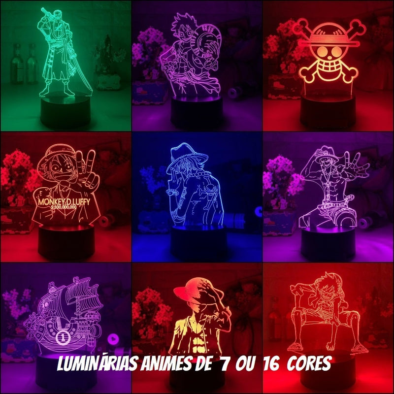 Luminária Abajur LED Anime One Piece Multicolorido Lanterna 3D Decorativo