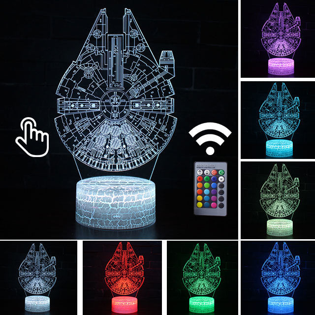 Luminária Abajur LED Millennium Falcon Star Wars Multicolorido Lanterna 3D Decorativo