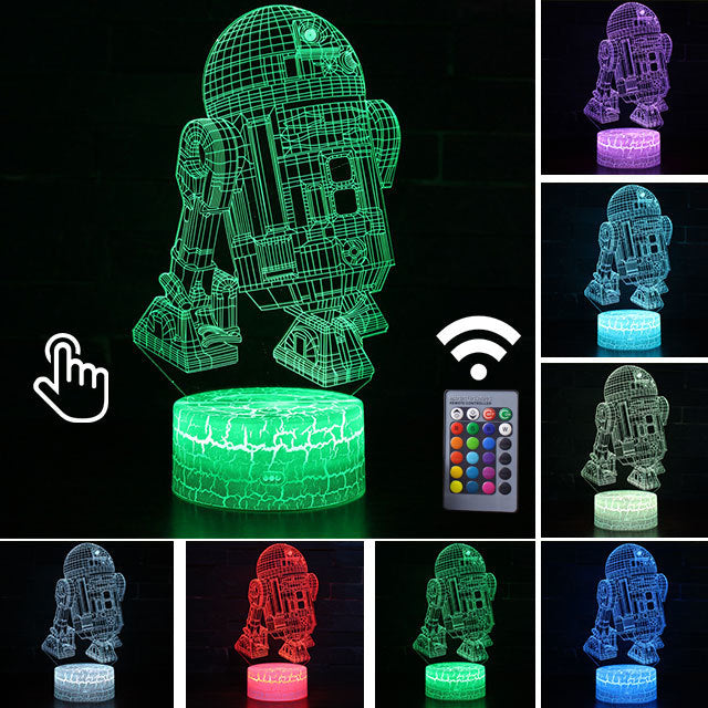 Luminária Abajur LED R2-D2 Star Wars Multicolorido Lanterna 3D Decorativo