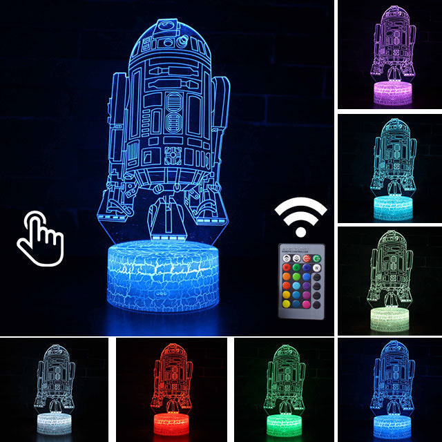 Luminária Abajur LED Robô R2-D2 Star Wars Multicolorido Lanterna 3D Decorativo