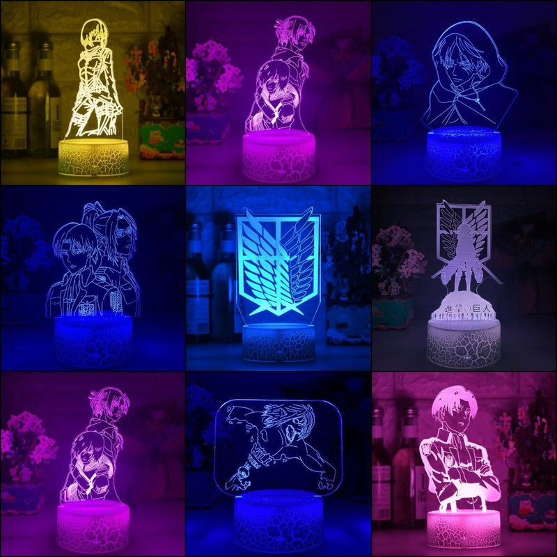Luminária Abajur LED Anime Attack On Titan 2 Multicolorido Lanterna 3D Decorativo