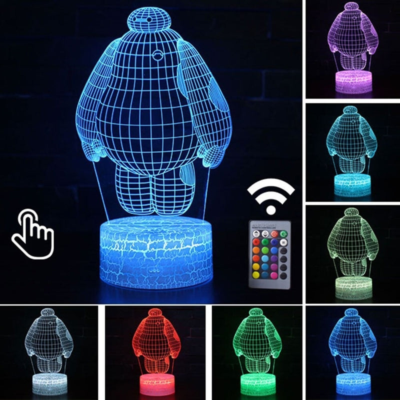 Luminária Abajur LED Personagem Baymax Multicolorido Lanterna 3D Decorativo
