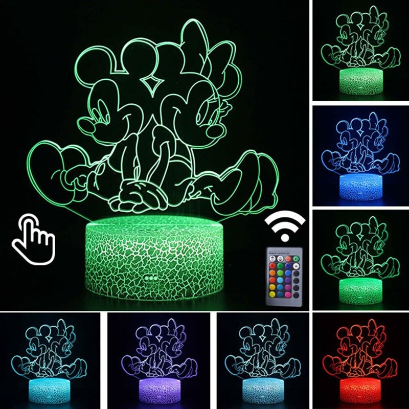 Luminária Abajur LED Mickey e Minnie Multicolorido Lanterna 3D Decorativo