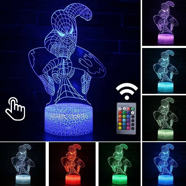 Luminária Abajur LED Homem Aranha Filme Multicolorido Lanterna 3D Decorativo