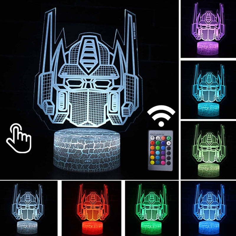 Luminária Abajur LED Optimus Prime Transformers Multicolorido Lanterna 3D Decorativo