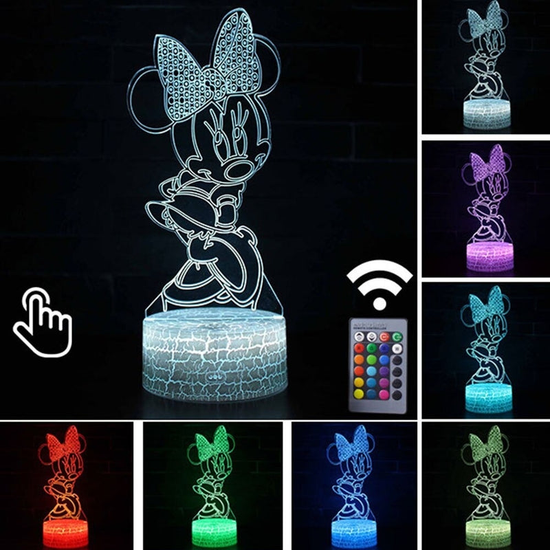 Luminária Abajur LED Minnie Mouse Desenho Multicolorido Lanterna 3D Decorativo