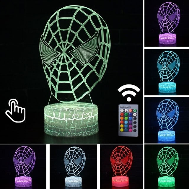 Luminária Abajur LED Máscara Homem Aranha Multicolorido Lanterna 3D Decorativo