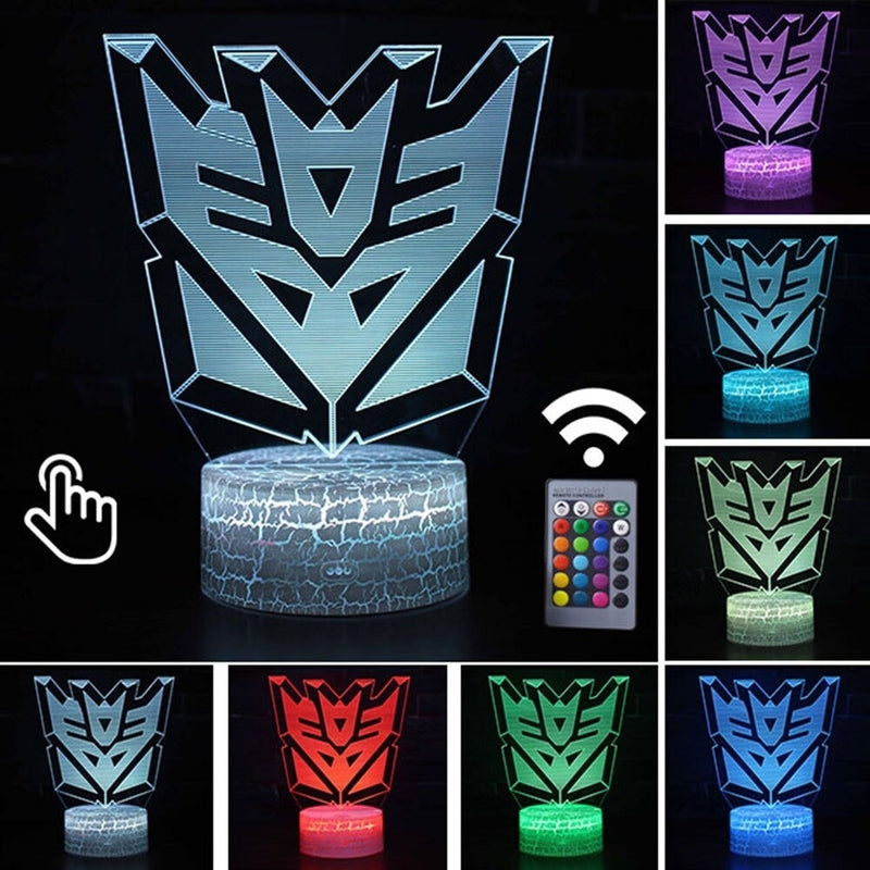 Luminária Abajur LED Decepticons Transformers Multicolorido Lanterna 3D Decorativo