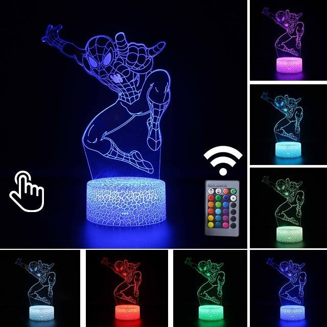 Luminária Abajur LED Homem Aranha Desenho Multicolorido Lanterna 3D Decorativo