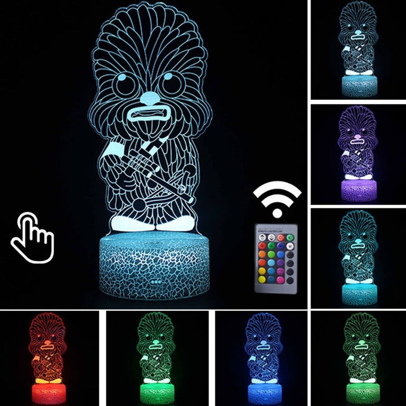 Luminária Abajur LED Chewbacca Kid Star Wars Multicolorido Lanterna 3D Decorativo