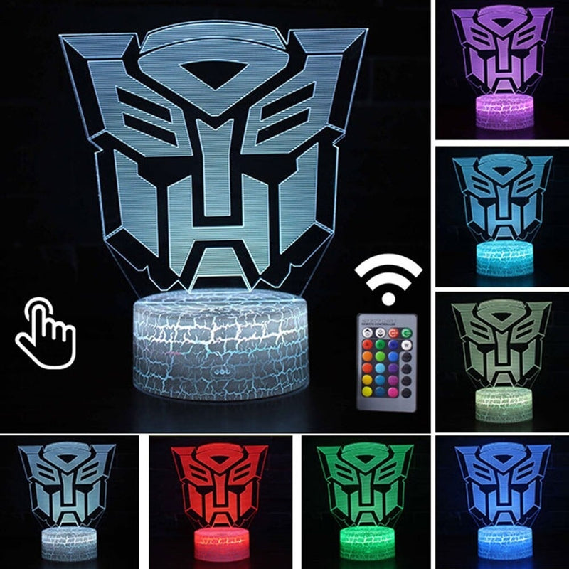 Luminária Abajur LED Autobots Transformers Multicolorido Lanterna 3D Decorativo