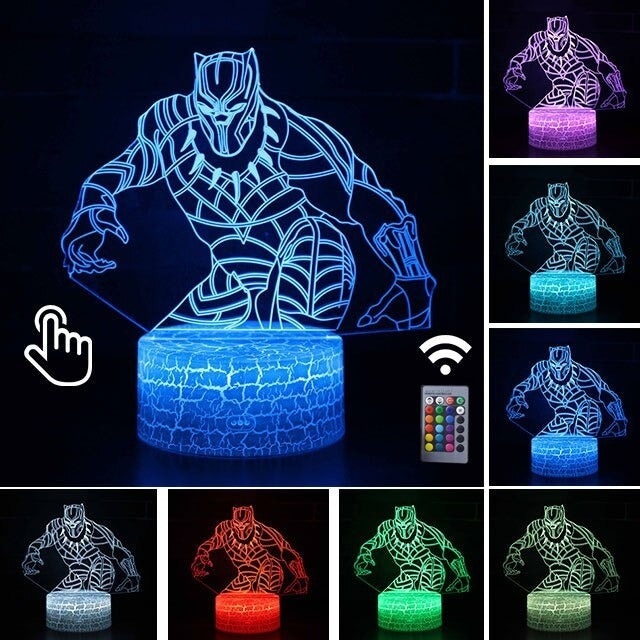 Luminária Abajur LED Pantera Negra Batalha Multicolorido Lanterna 3D Decorativo