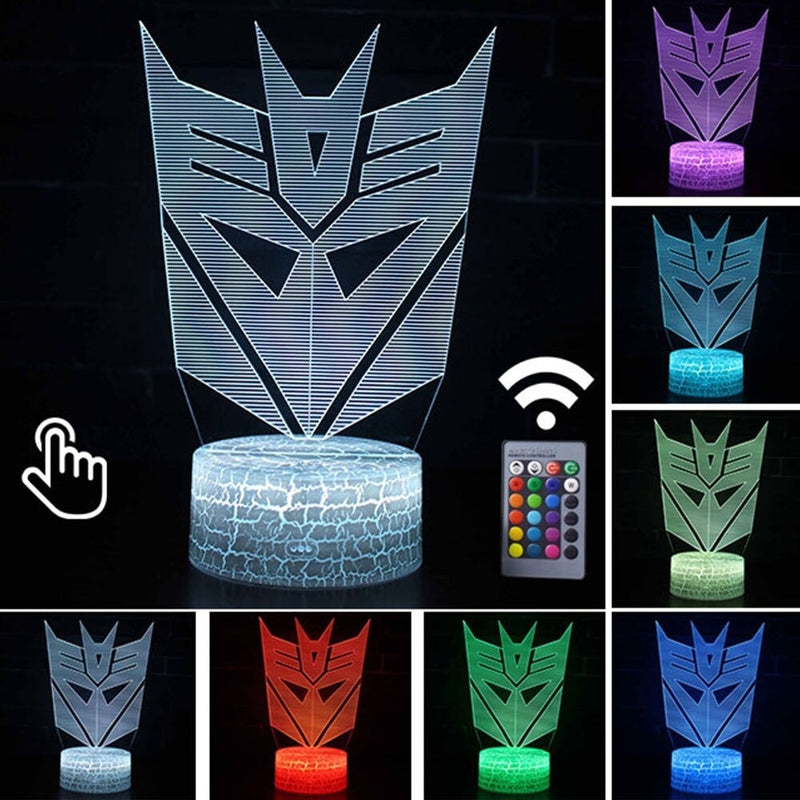 Luminária Abajur LED Decepticons Transformers 2 Multicolorido Lanterna 3D Decorativo