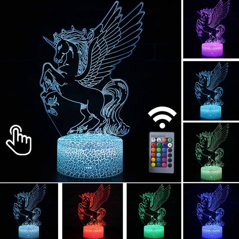 Luminária Abajur LED Unicórnio Desenho Multicolorido Lanterna 3D Decorativo