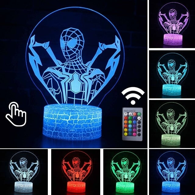 Luminária Abajur LED Homem Aranha De Ferro Multicolorido Lanterna 3D Decorativo