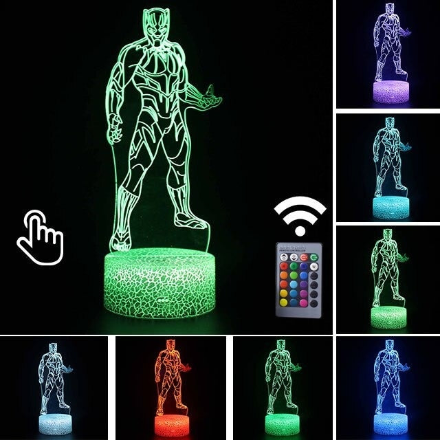 Luminária Abajur LED Pantera Negra Vingadores Multicolorido Lanterna 3D Decorativo