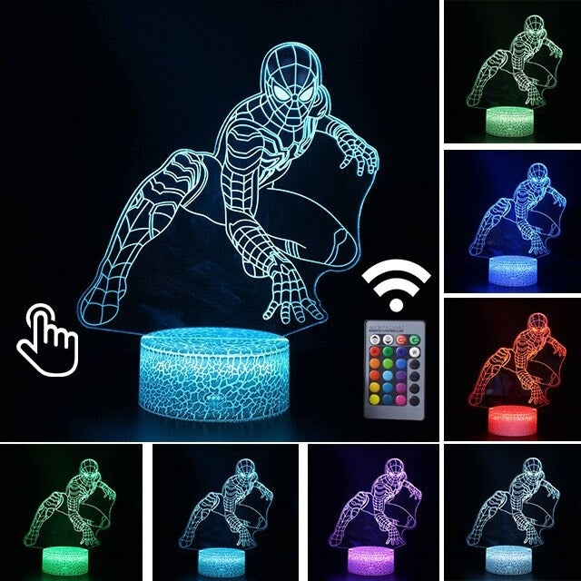 Luminária Abajur LED Homem Aranha Batalha Multicolorido Lanterna 3D Decorativo