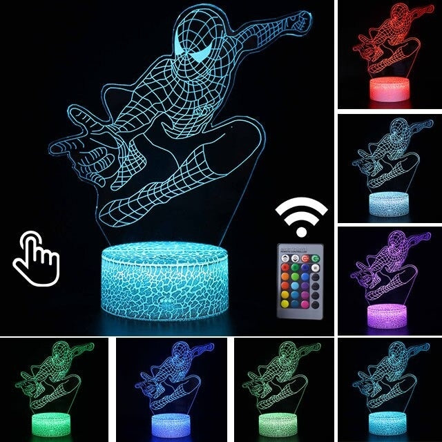Luminária Abajur LED Clássico Homem Aranha Multicolorido Lanterna 3D Decorativo