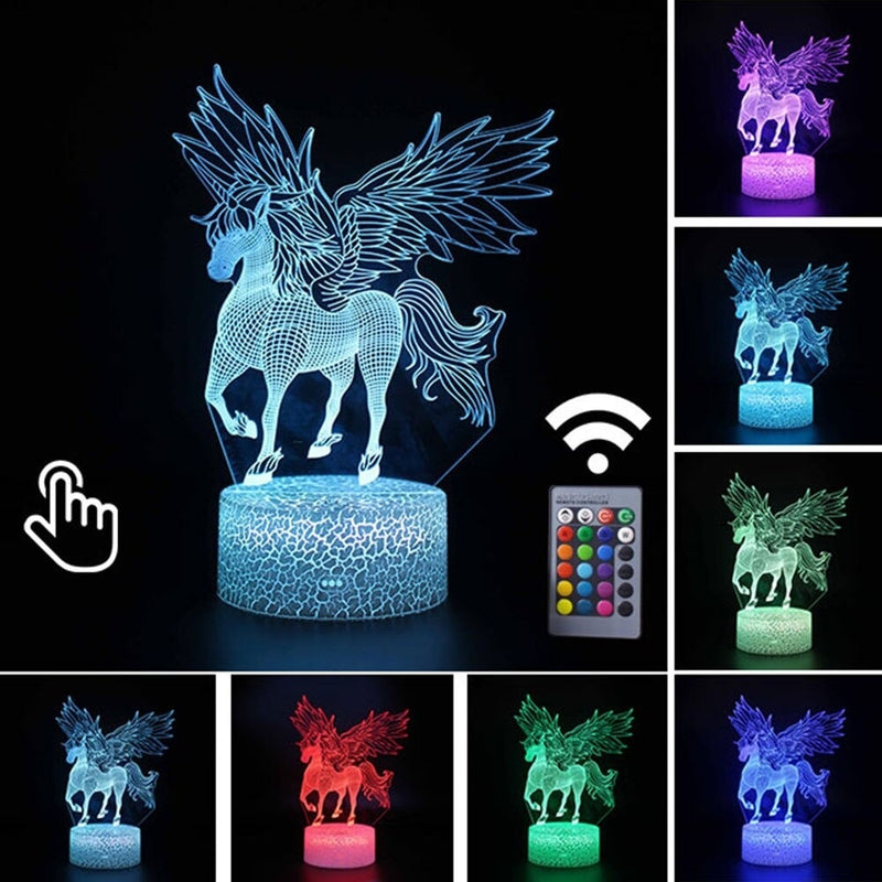 Luminária Abajur LED Unicórnio Clássico Multicolorido Lanterna 3D Decorativo