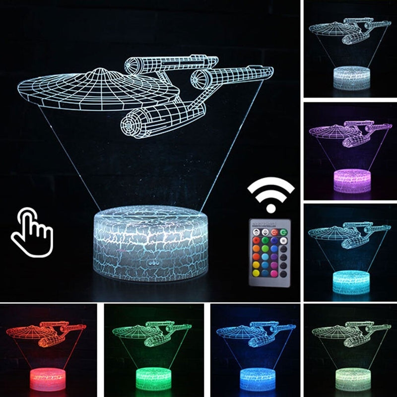 Luminária Abajur LED USS Enterprise Star Wars Multicolorido Lanterna 3D Decorativo